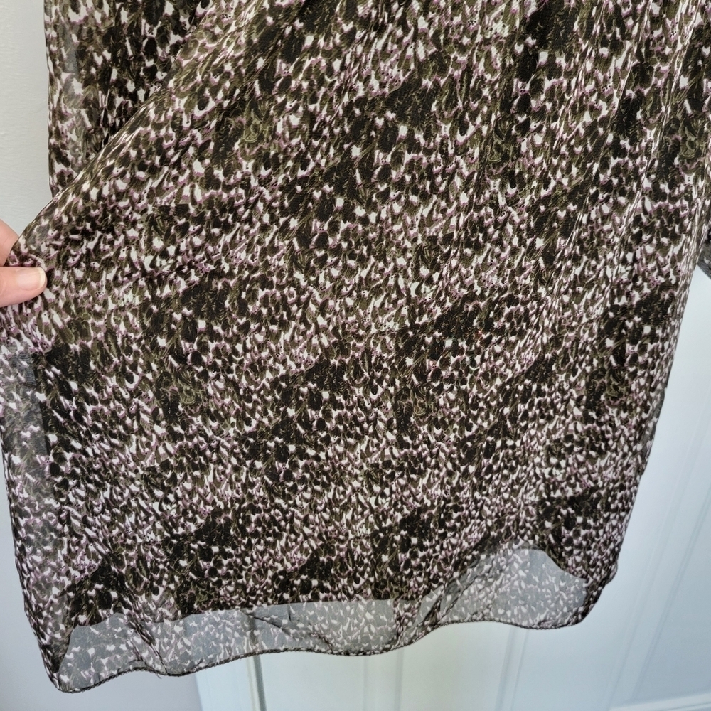 Max Studio Brown Purple Sheer Lined Chiffon Dress Balloon Sleeve Size Medium - Picture 3 of 11